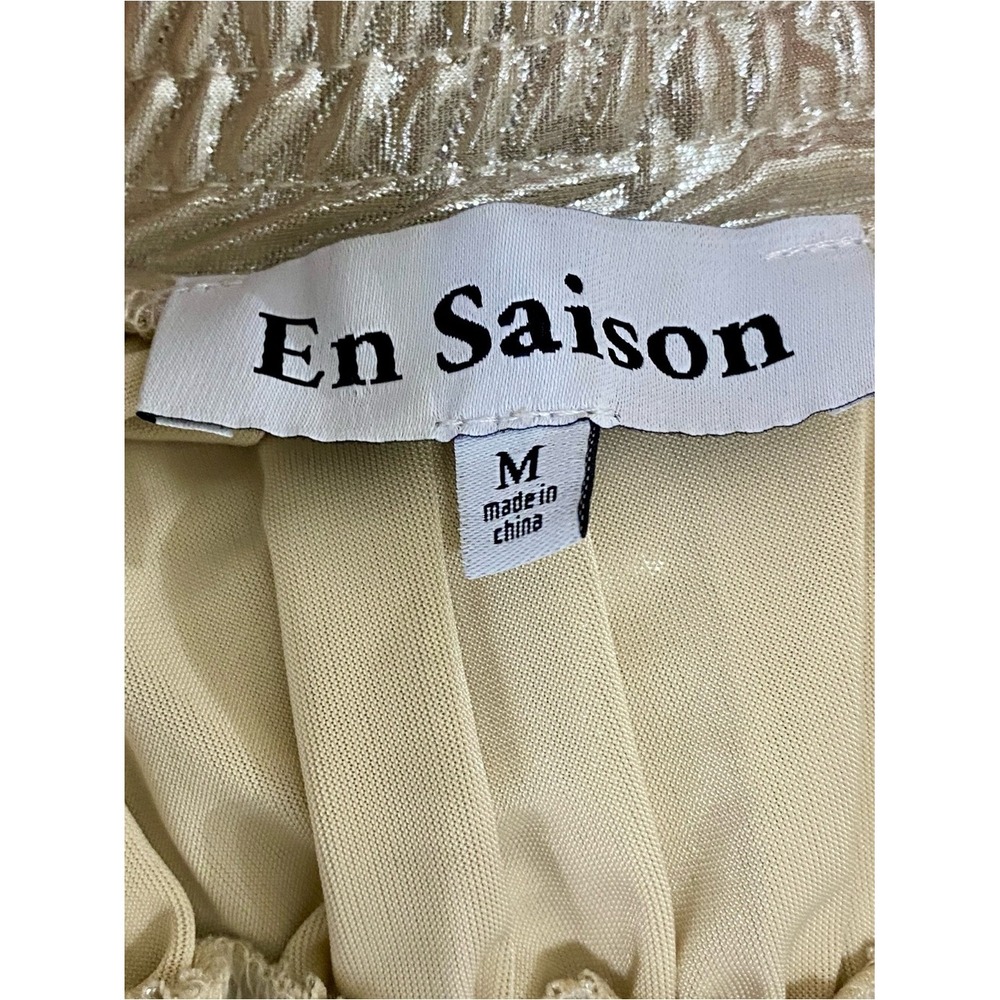 En Saison Gold Metallic Pleated Midi Skirt Elastic Waist Festive Holiday Medium - Picture 4 of 6